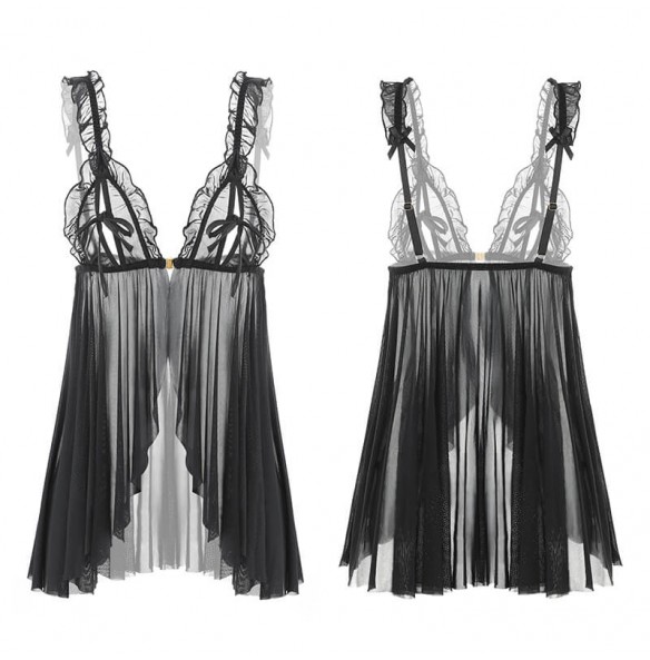 FEE ET MOI Seethrough Body Lace Up Sleepwear Dress (Black) FEE ET MOI Seethrough Body Lace Up Sleepwear Dress (Black)